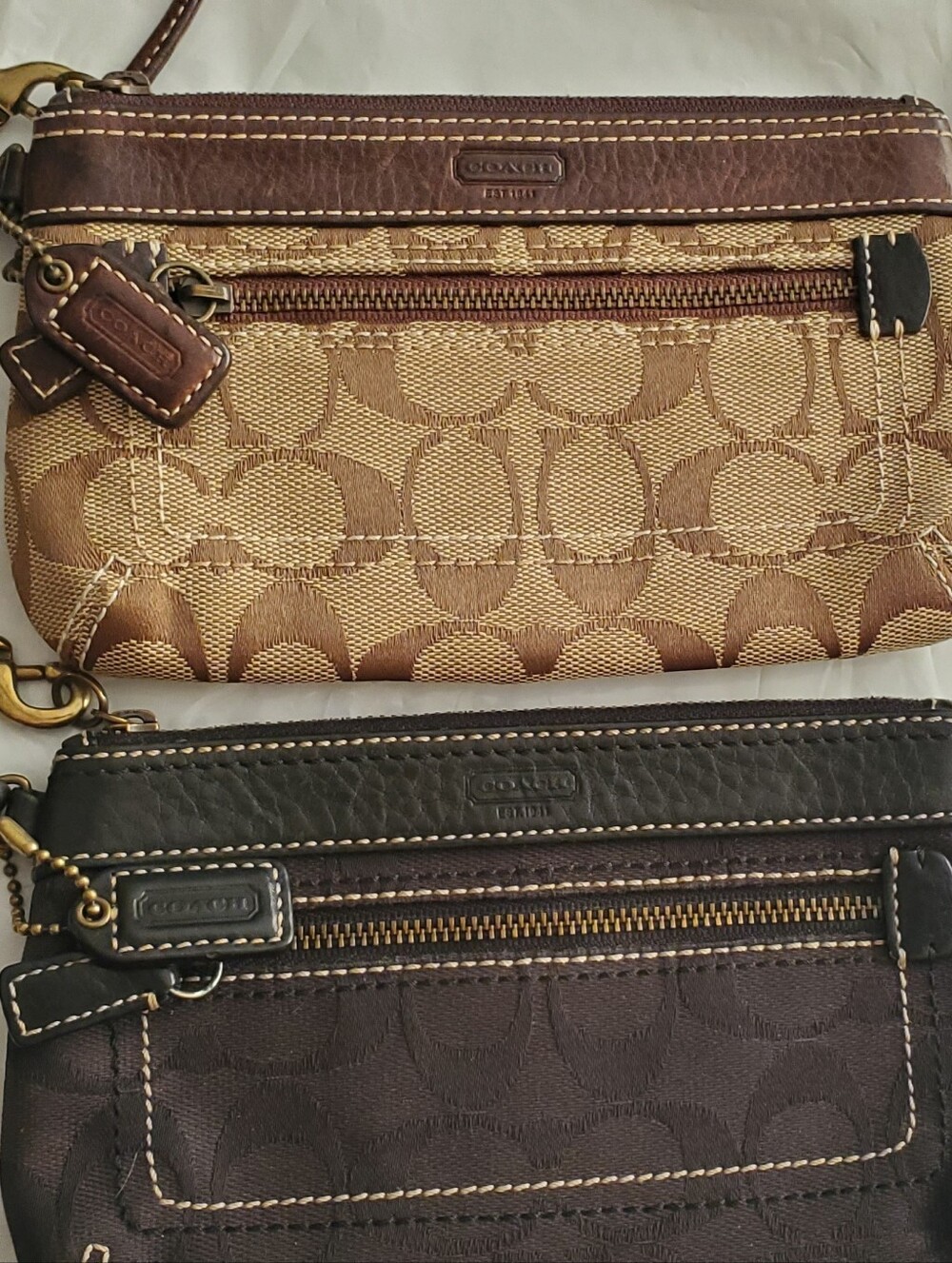Coach Signature Canvas Twin Wristlet Set in Brown and Tan